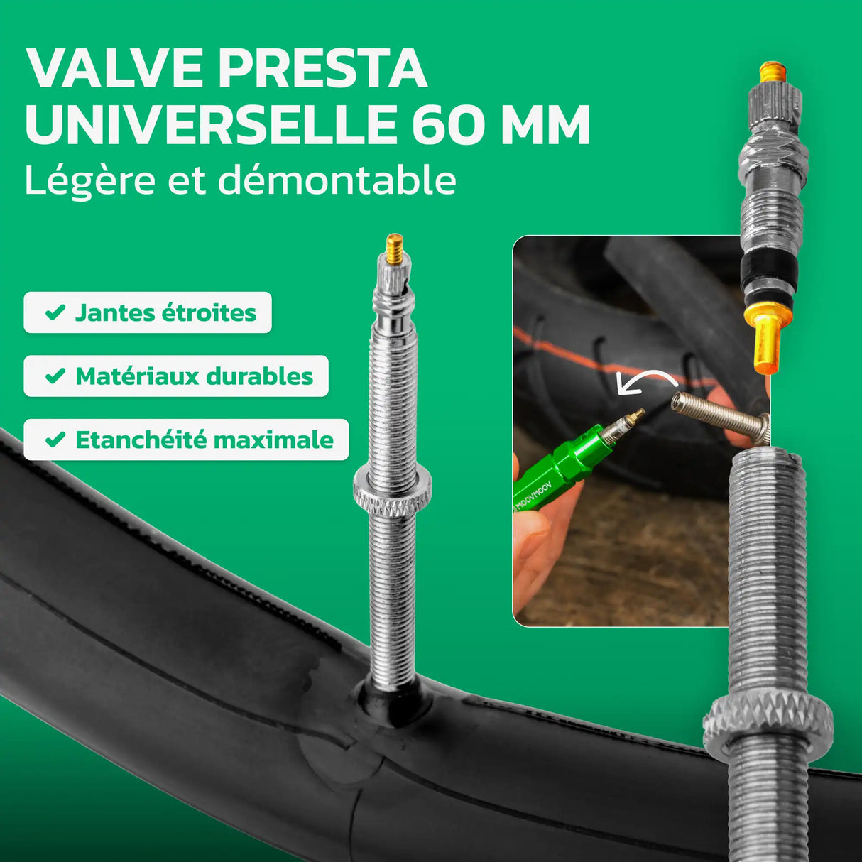 Valve Presta 60 mm de la chambre à air 700C MoovMoov