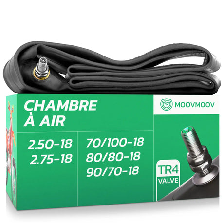 Chambre à air 18 pouces MoovMoov pour pneus de 70/100-18 à 2.75-18, valve Schrader TR4