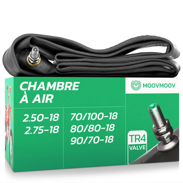 Chambre à air 18 pouces MoovMoov pour pneus de 70/100-18 à 2.75-18, valve Schrader TR4