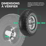 Schéma des dimensions – Roues increvables 4.10/3.50-4 jante acier MoovMoov